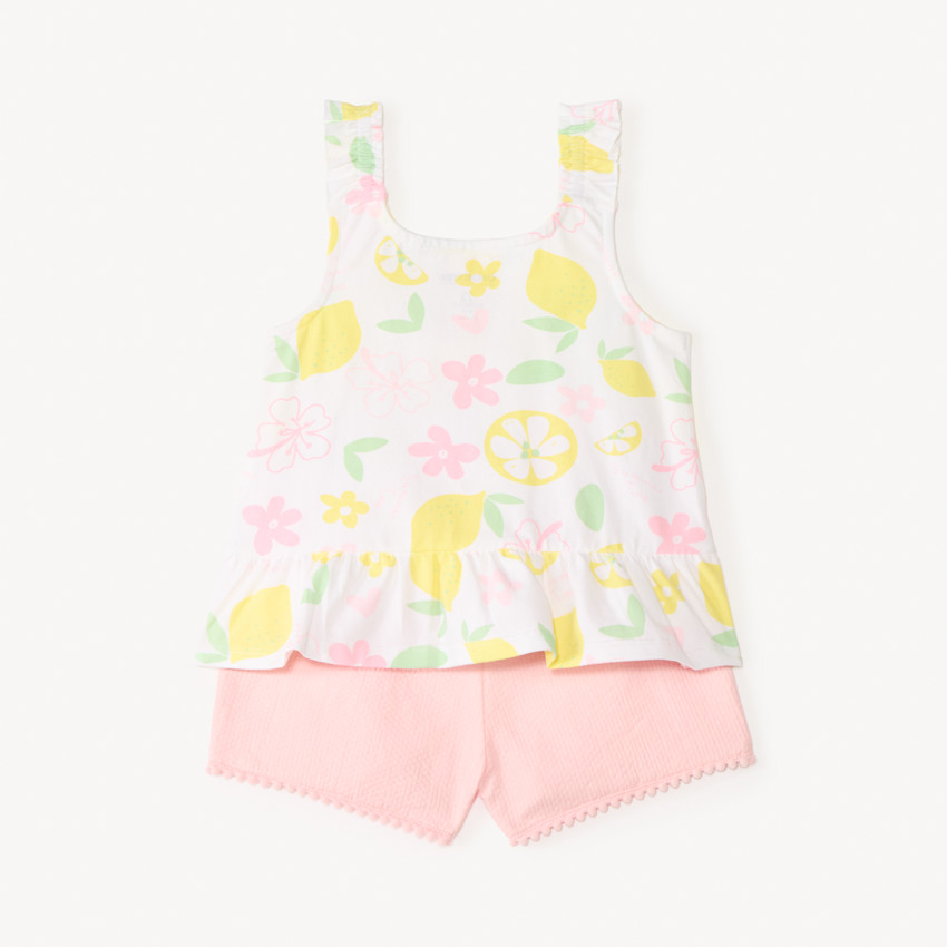 Ensemble court 2 pièces débardeur à volant + short pour bébé fille 