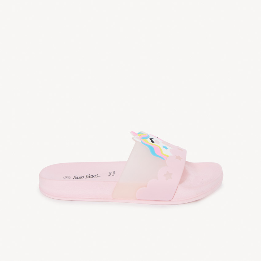 Claquette licorne en relief pour fille - avec lanière selon la pointure  