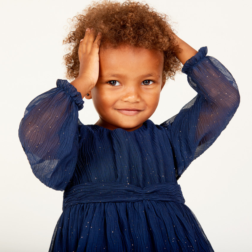 Robe de fête manches longues en crêpe pailletée pour bébé fille 