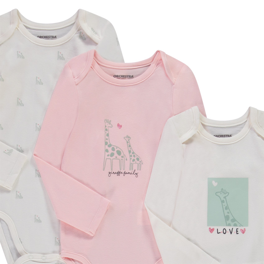 Lot de 5 bodies manches longues pour bébé fille avec ouvertures différentes selon l'âge 
