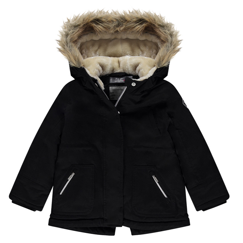 Parka longue déperlante doublée sherpa à capuche et fausse fourrure 
