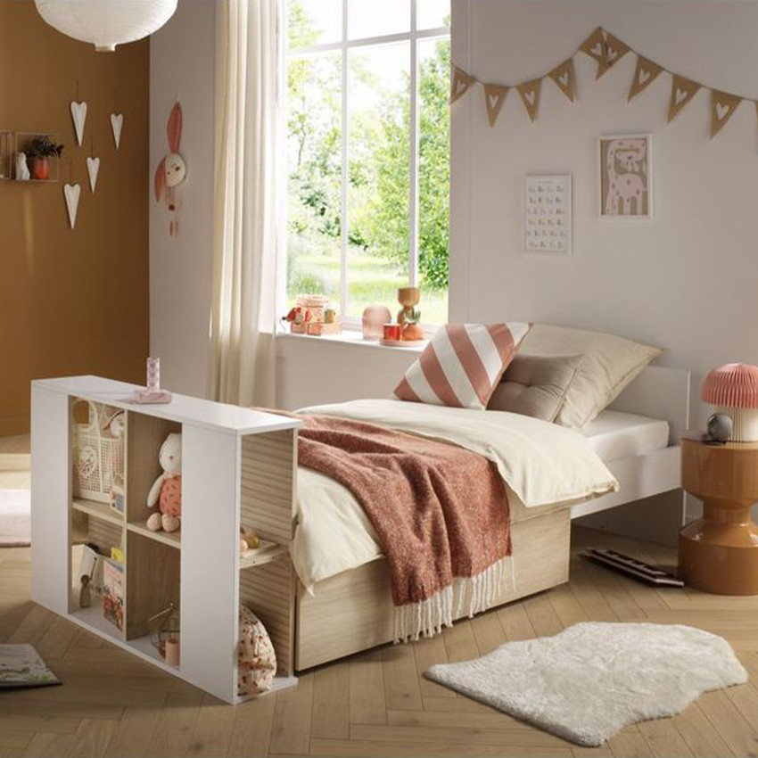 Lit bébé transformable 120 x 60 cm avec étagère Paloma blanc 