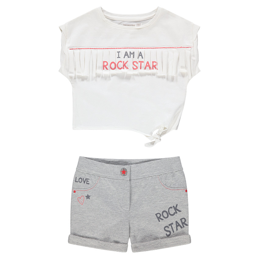 Ensemble avec tee-shirt à franges et short en jersey printé 
