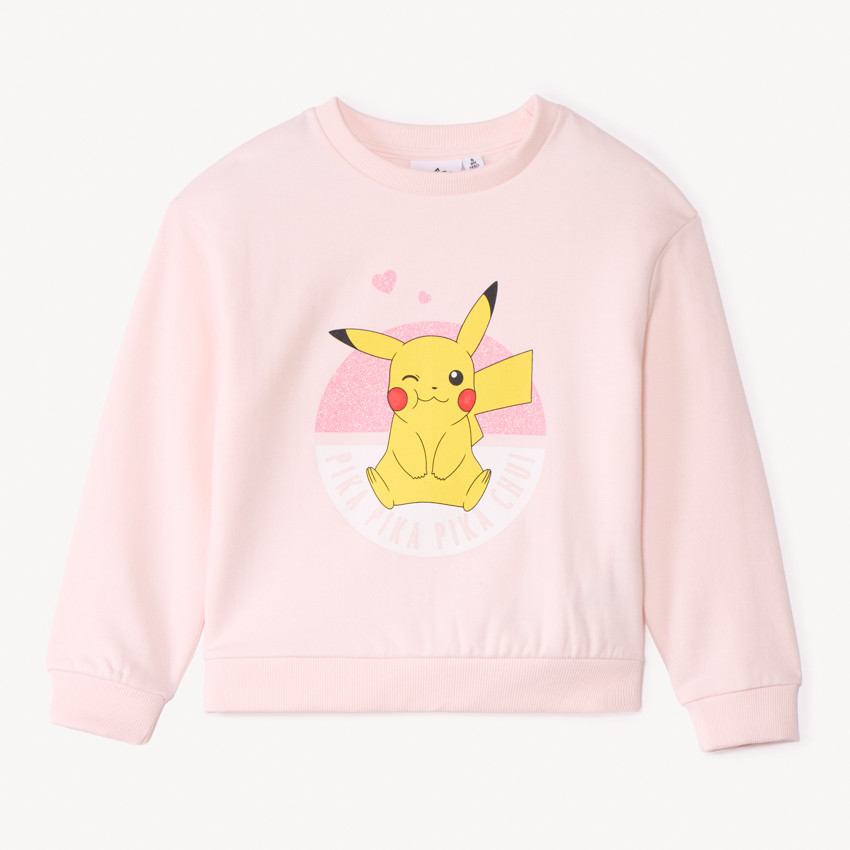 Sweat molleton uni rose à print Pikachu Pokémon pour fille