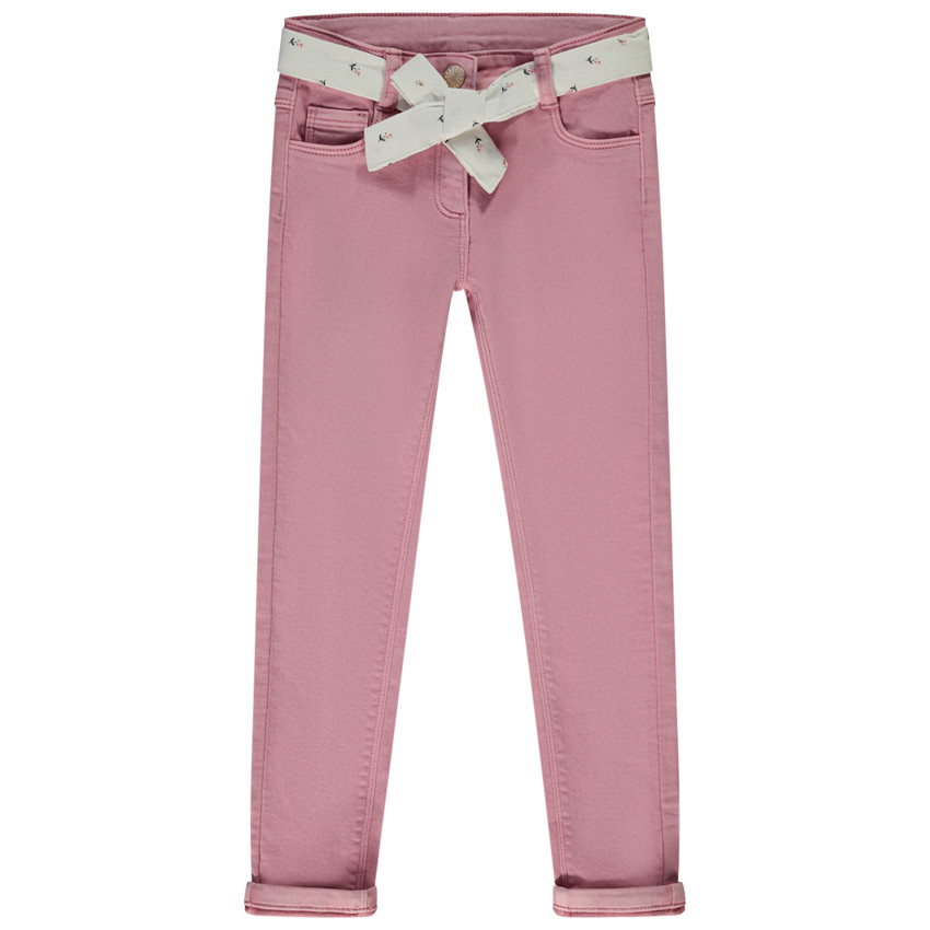 pantalon slim + ceinture à nouer pour fille - rose