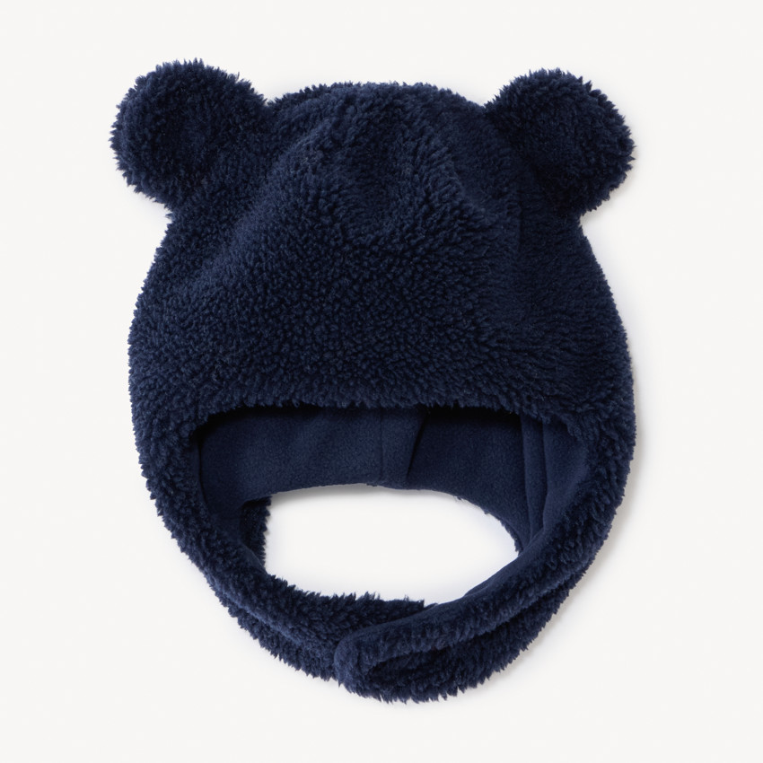 Bonnet ourson ludique en sherpa doublé pour bébé garçon  