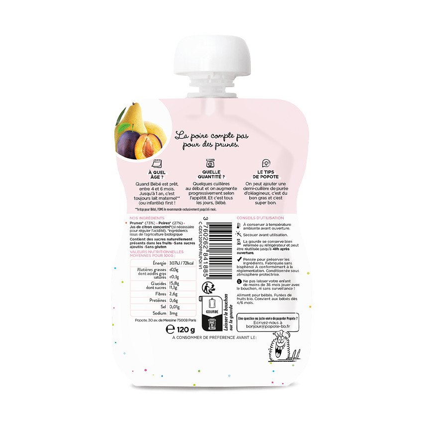 Gourde aux prunes et à la poire 120g 