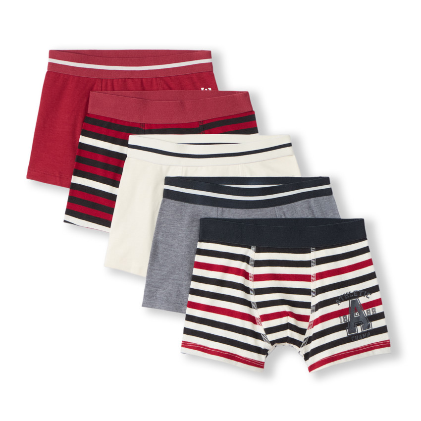 Lot de 5 boxers rayés et unis pour garçon