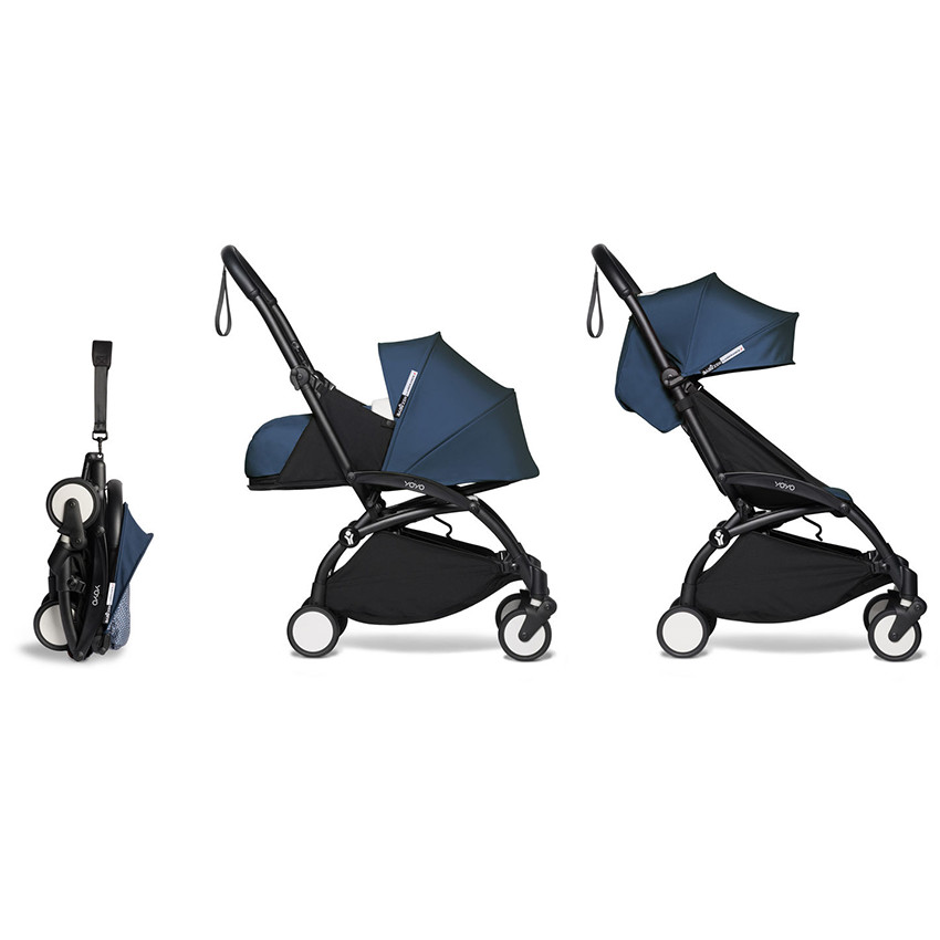 Poussette complète YOYO² nouveau pack 0+ et 6+ châssis noir - Bleu Air France 