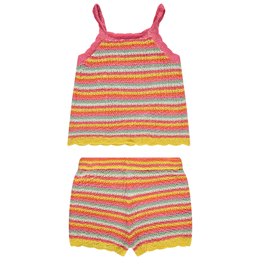 Ensemble 2 pièces en crochet multicolore pour bébé fille 