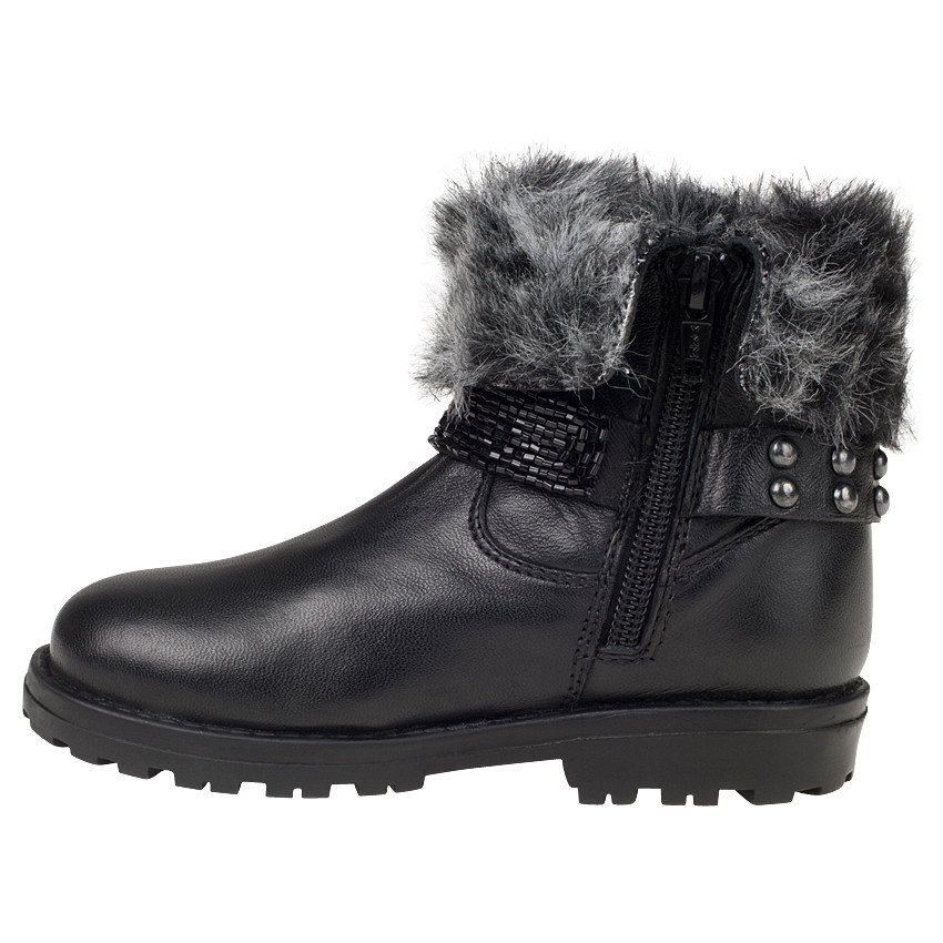 Bottines noires en cuir avec col en fausse fourrure 
