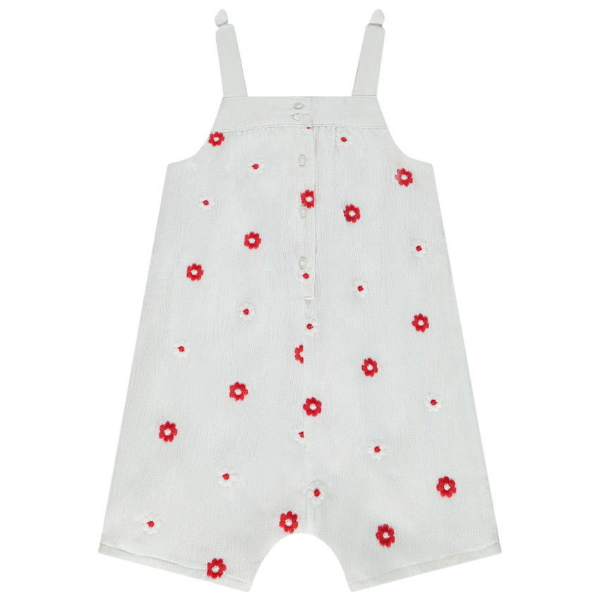 Combinaison courte brodée fleurs effet crépon pour bébé fille 