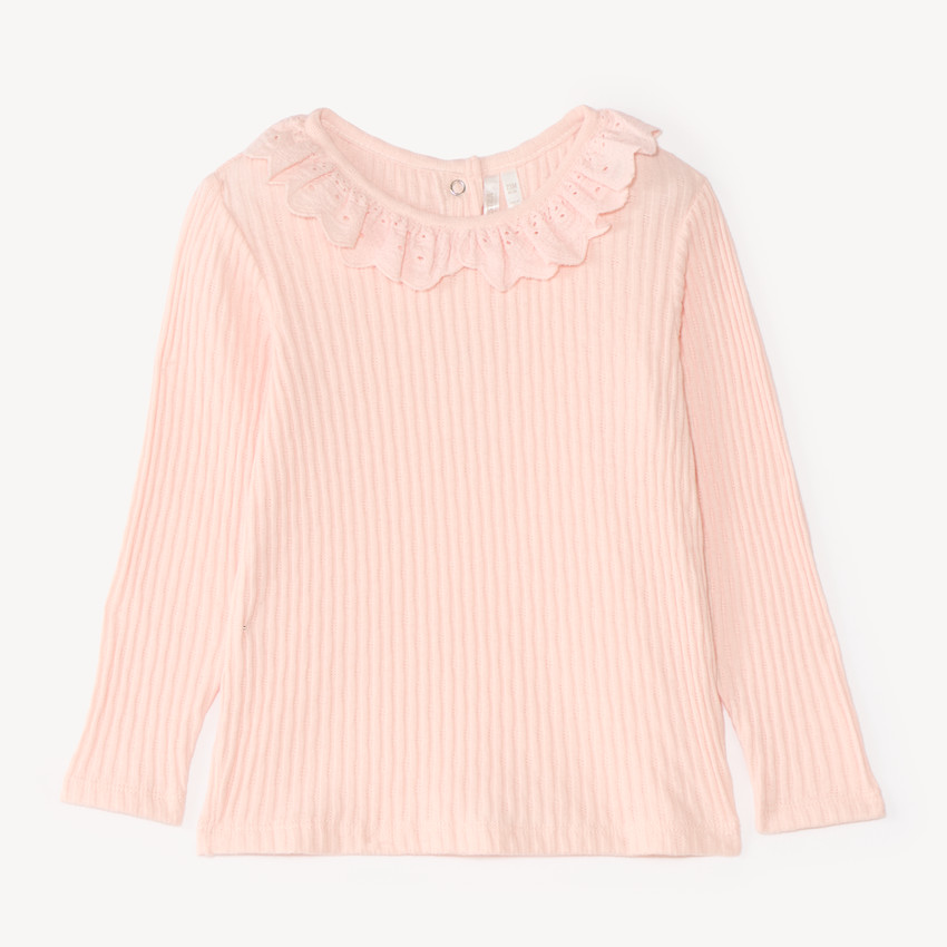T-shirt manches longues bébé fille col volanté 