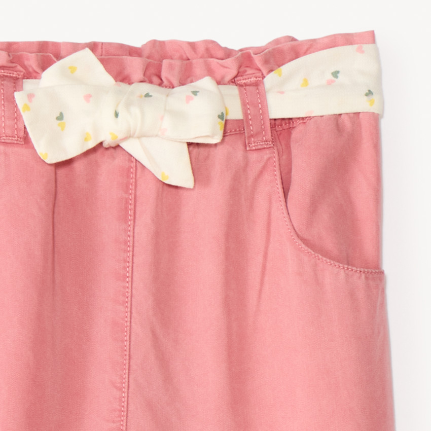 Pantalon droit en toile avec ceinture à nouer imprimé cœurs pour bébé fille 