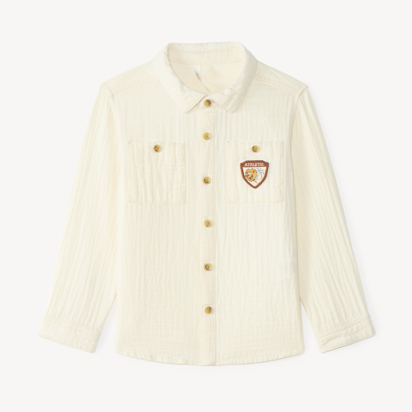 Chemise manches longues double gaze bébé garçon badge fantaisie 