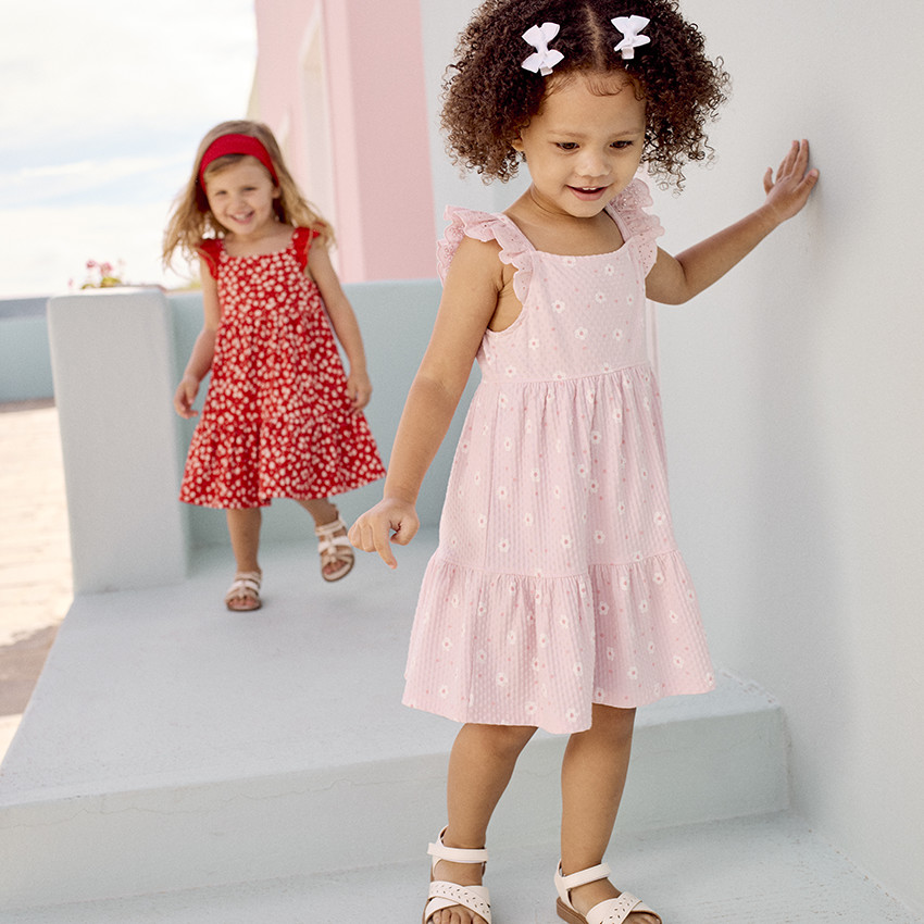 Robe manches courtes imprimée en maille cloquée pour bébé fille 