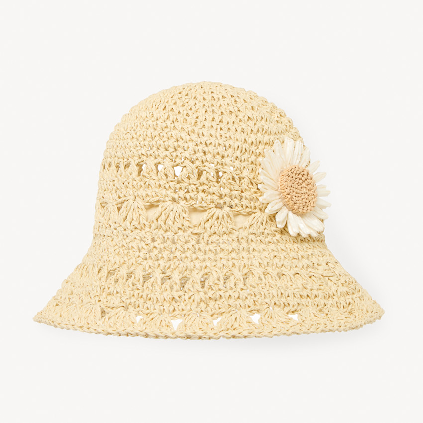 Chapeau de paille avec fleurs en raphia pour fille