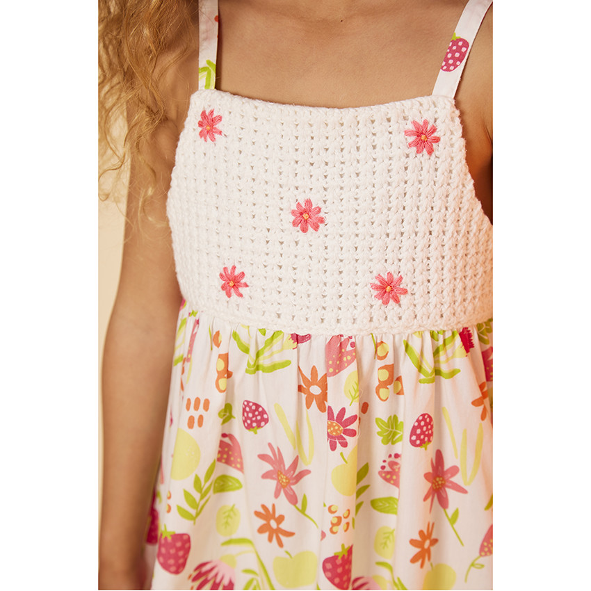 Robe à bretelles en crochet et voile imprimé fleurs pour fille 