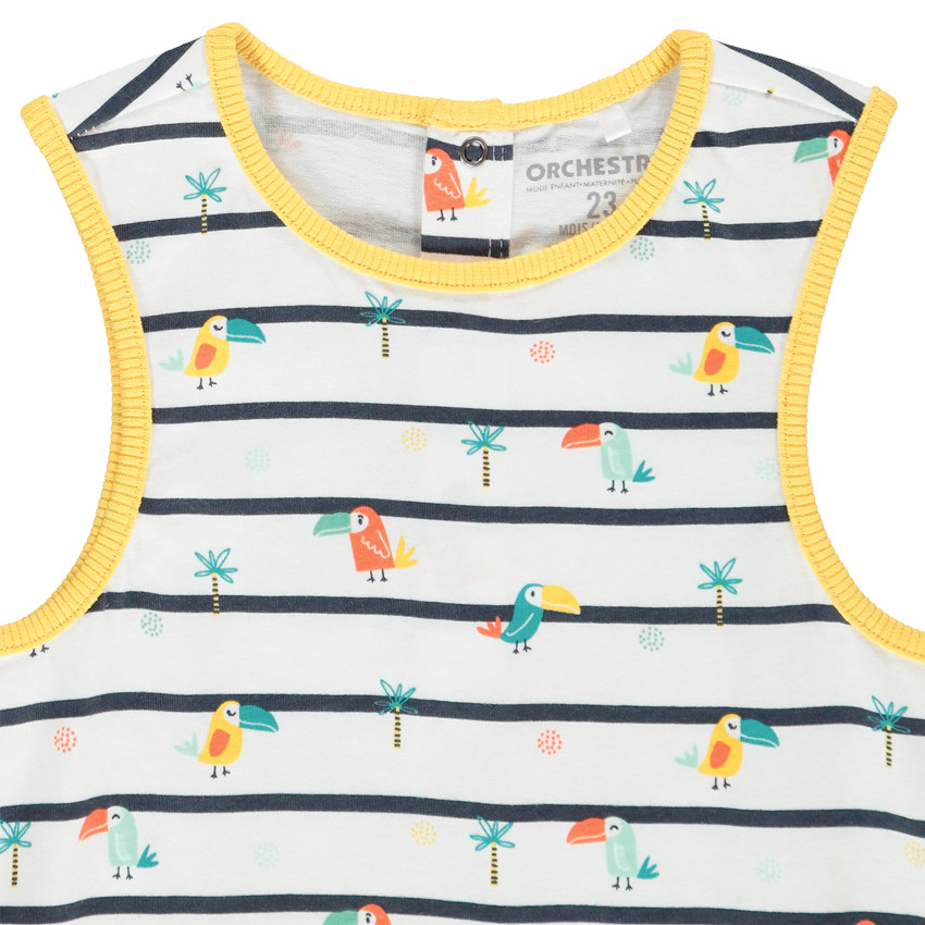 Combinaison courte à rayures imprimé Toucans et Palmiers pour bébé garçon 