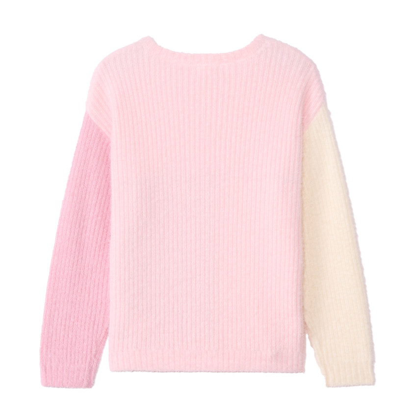 Pull manches longues en tricot pelucheux tricolore pour fille  