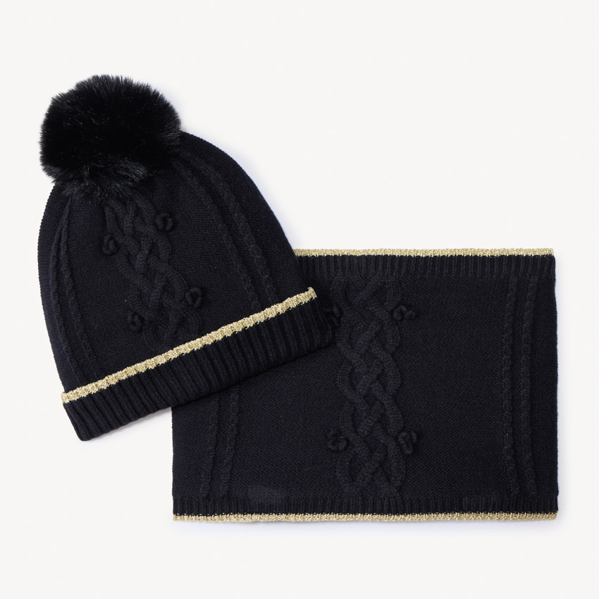 Set bonnet + snood en tricot torsadé pour fille 