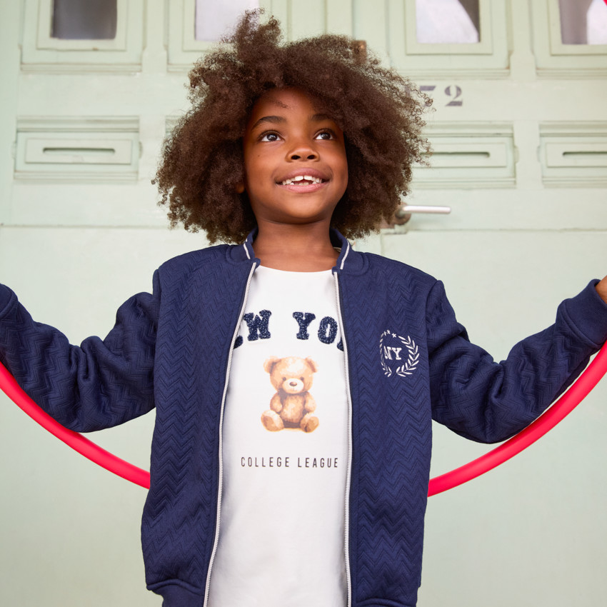 Gilet manches longues à col teddy et broderie pour fille