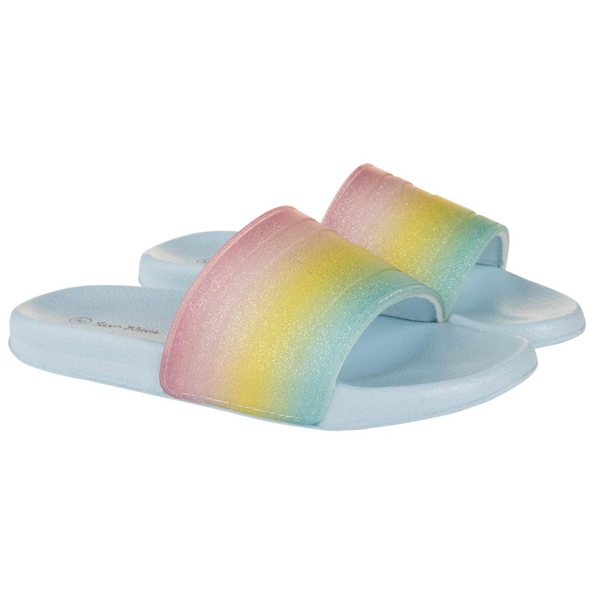 Claquettes arc-en-ciel pailletées pour fille avec lanière selon la pointure 