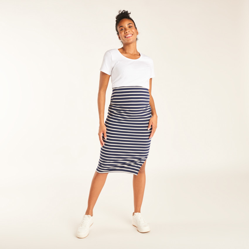 Jupe longue moulante à rayures pour femme