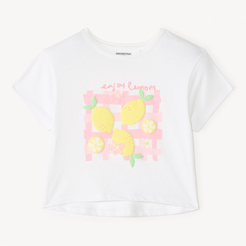 T-shirt manches courtes print 3D citron pour fille