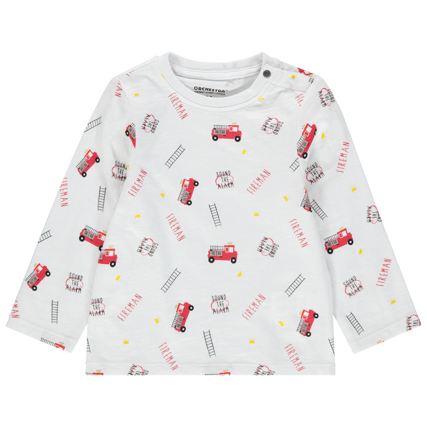 T-shirt manches longues en coton bio à pompiers printés all-over 