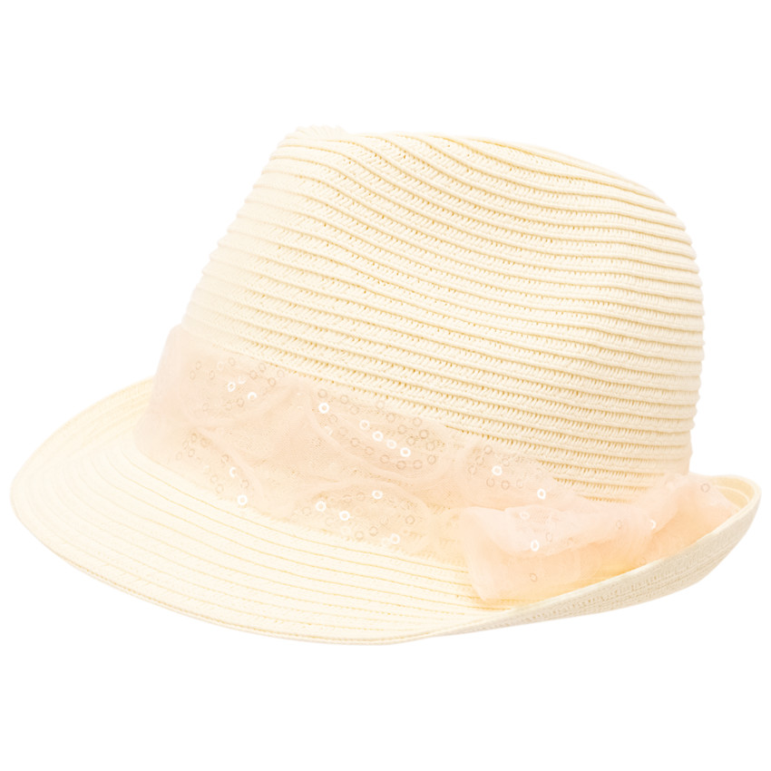 Chapeau trilby en paille avec galon à sequins pour fille 