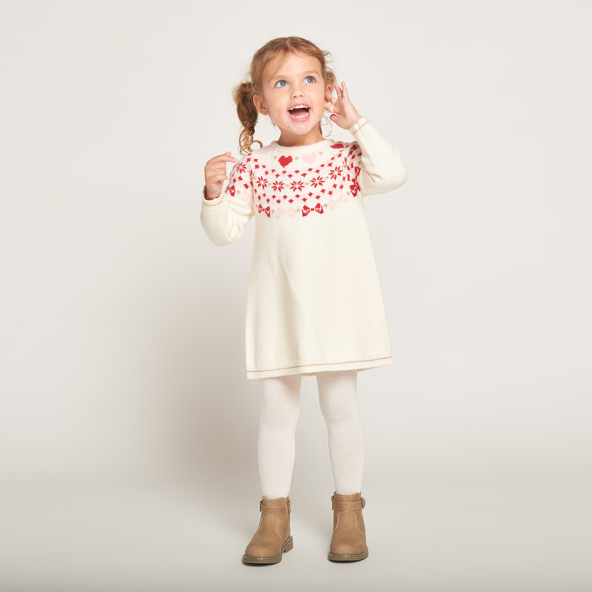 Robe manches longues en tricot jacquard pour bébé fille