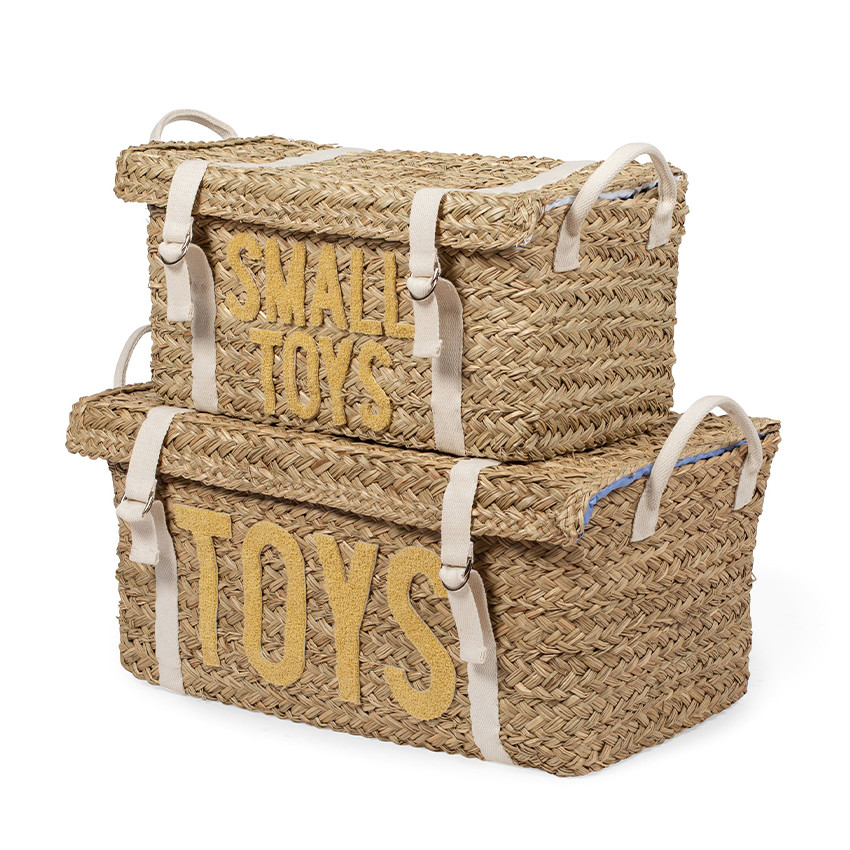 Paniers de rangement sous forme de coffres en Rotin Jaune 2pcs 