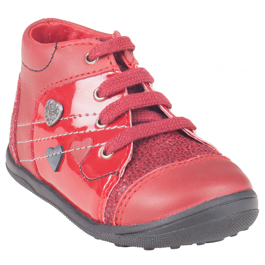 Bottillons rouges en cuir à lacets