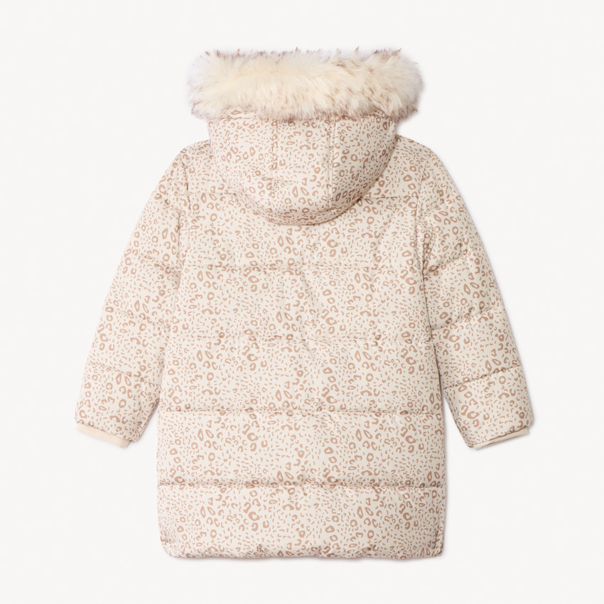 Doudoune longue en toile imprimée et doublure sherpa pour fille  