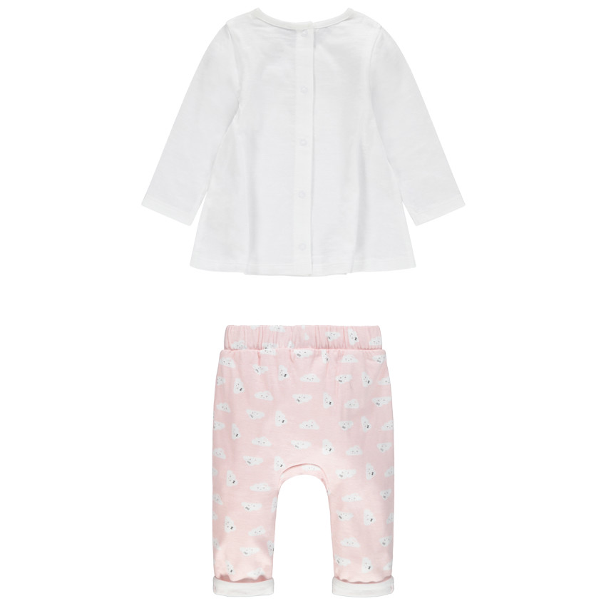 Ensemble avec tunique et pantalon imprimés nuages en coton pour bébé fille 