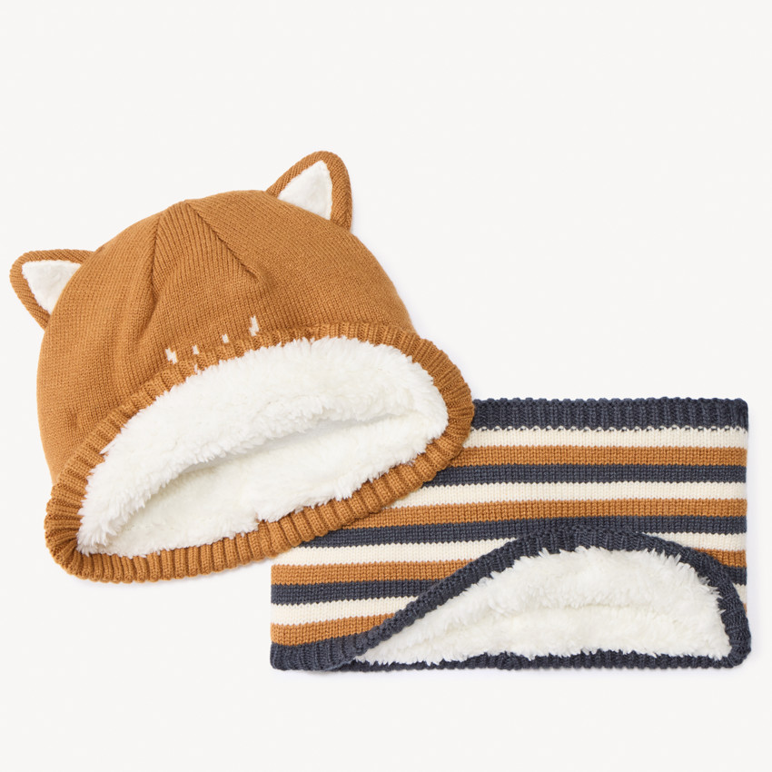 Set bonnet + snood tricot ludique fantaisie pour bébé 