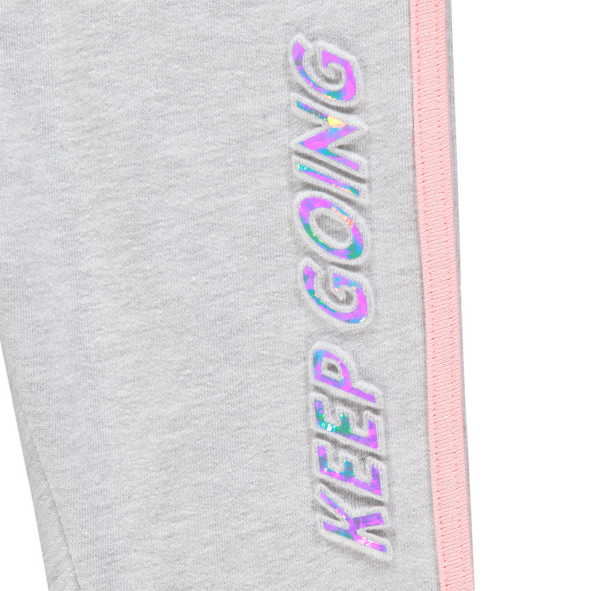 Pantalon en molleton chiné à bandes et inscription en relief 