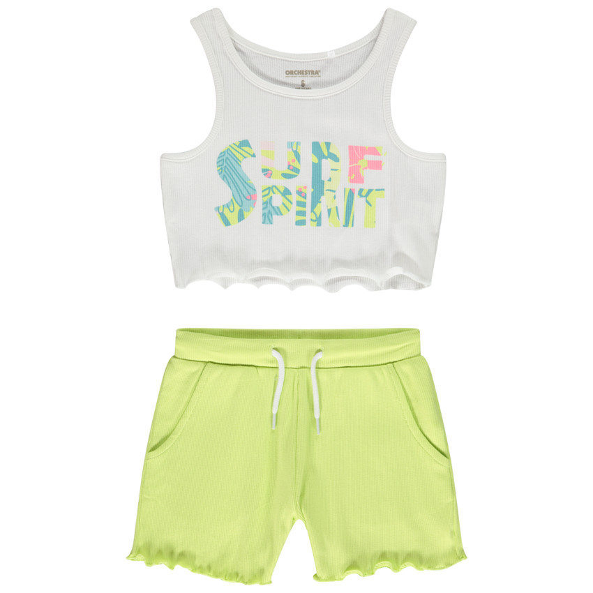Ensemble 2 pièces débardeur printé + short côtelé pour fille 
