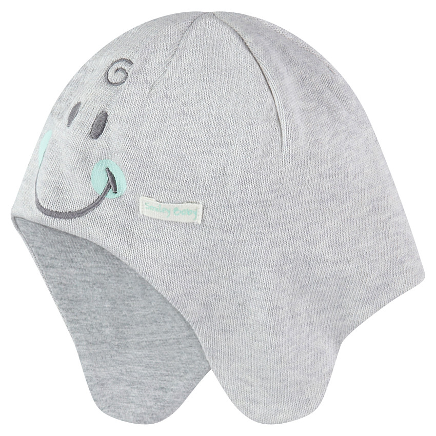 Bonnet en tricot doublé jersey avec détails brodés Smiley Baby