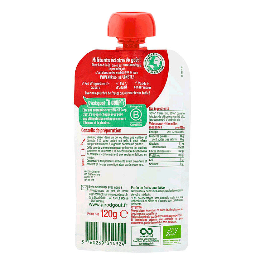 Gourde fraise-banane - 120g 