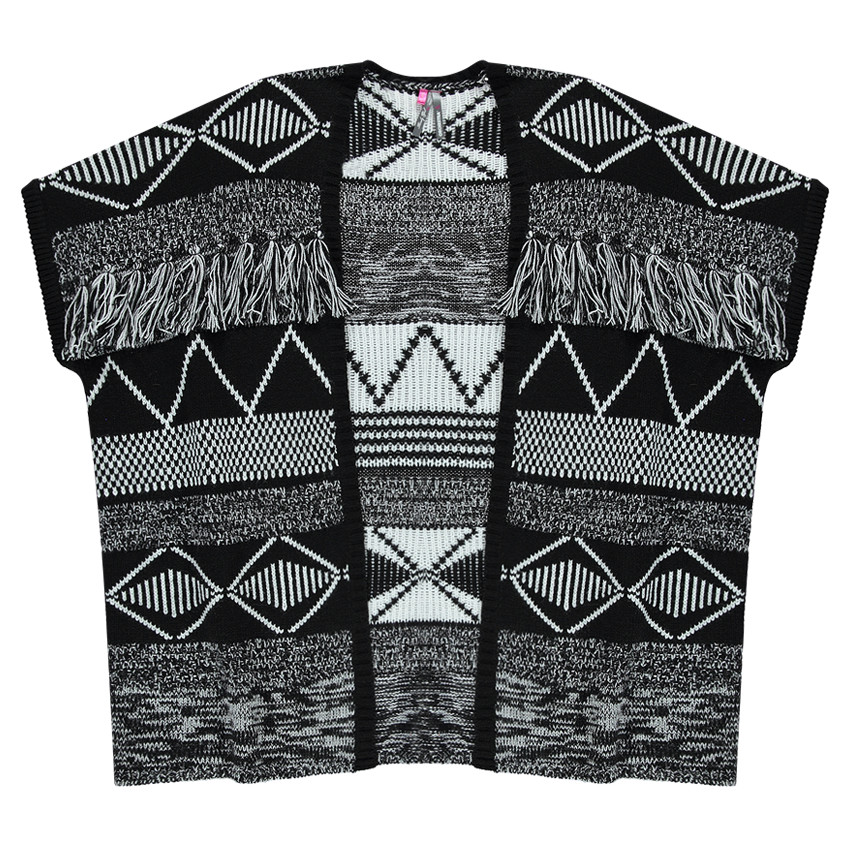 Junior - Gilet poncho imprimé éthnique avec franges 
