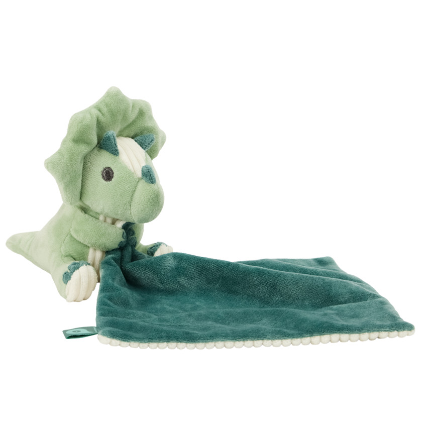 Doudou mouchoir en velours Carlos le Tricératops 
