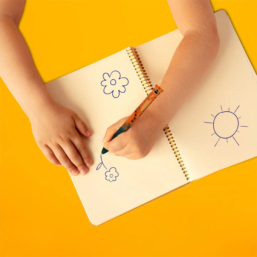 Stylo à bille 2 couleurs bleu/orange Click&Clack tigre 