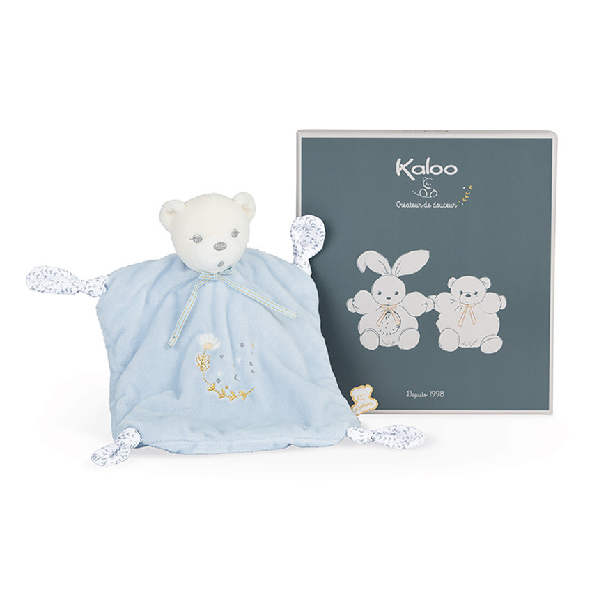 Doudou ourson 4 nœuds bleu 