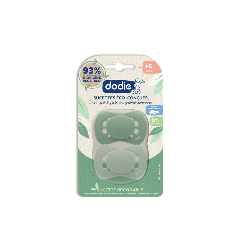 Lot de 2 sucettes anatomiques éco-conçues 6M+ - Vert 