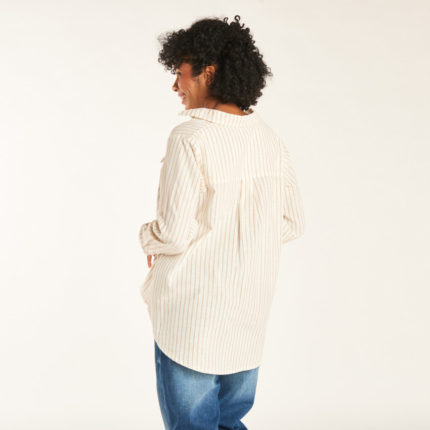 Chemise manches longues de grossesse et d'allaitement rayée avec poche 