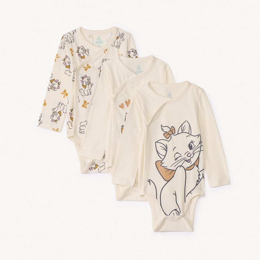 Lot de 3 bodies manches longues Marie Les Aristochats Disney pour bébé fille avec ouvertures différentes selon l&#39;âge