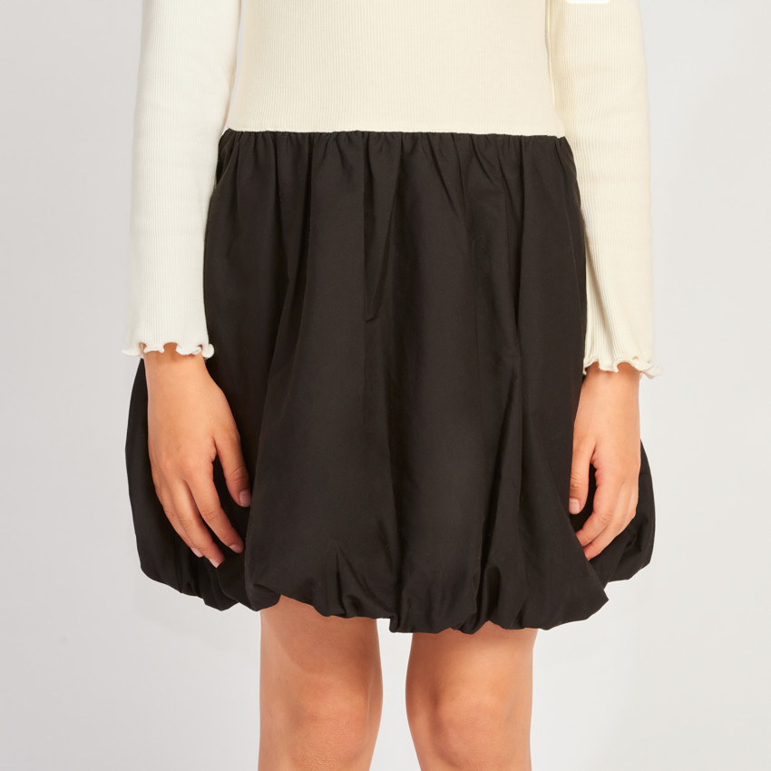 Robe manches longues bi-matière effet boule pour fille 