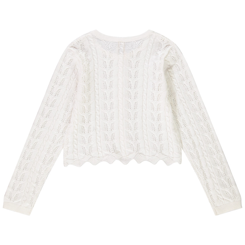 Gilet en tricot ajouré avec jeu de mailles torsadées pour fille 